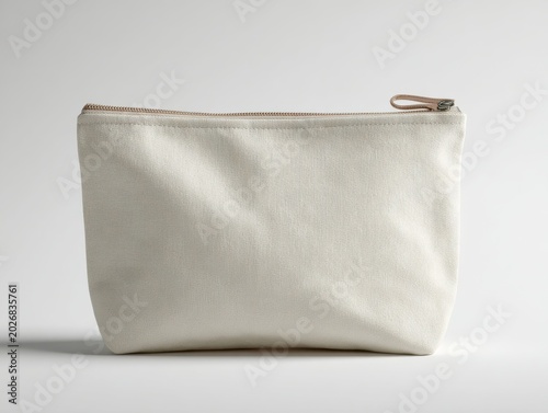 Blank cosmetic bag or makeup pouch mockup, metallic silver fabric texture, isolated on white background