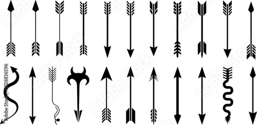 Tableau sur toile Large collection of decorative tribal and archery arrow silhouettes including fe
