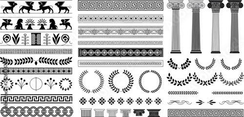 Schilderij op canvas Large set of ancient Greek and Roman architectural ornaments including classical