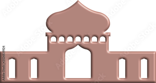 Cuadro en lienzo A stylized 3D rendering of a mosque-like building with an onion dome and arched features, presented in a reddish-brown color