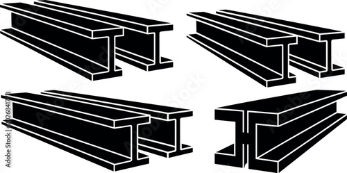 Fotografía Steel I beam vector icon set featuring black industrial metal girders for constr