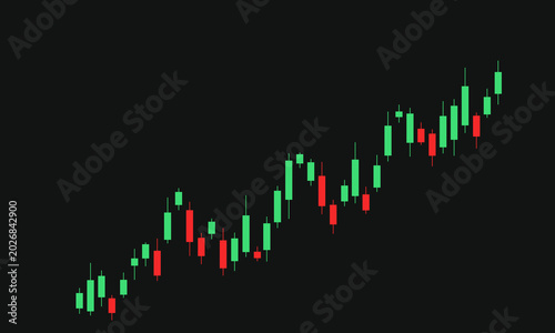 Принти на полотні Candlestick chart shows rising stock trend with green and red candles