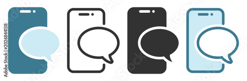 Schilderij op canvas Four mobile phone icons with speech bubbles are shown in different styles and colors
