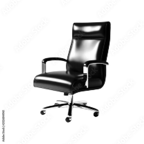 Modern office chair in monochrome halftone style isolated on light background. Ergonomic workspace furniture illustration.