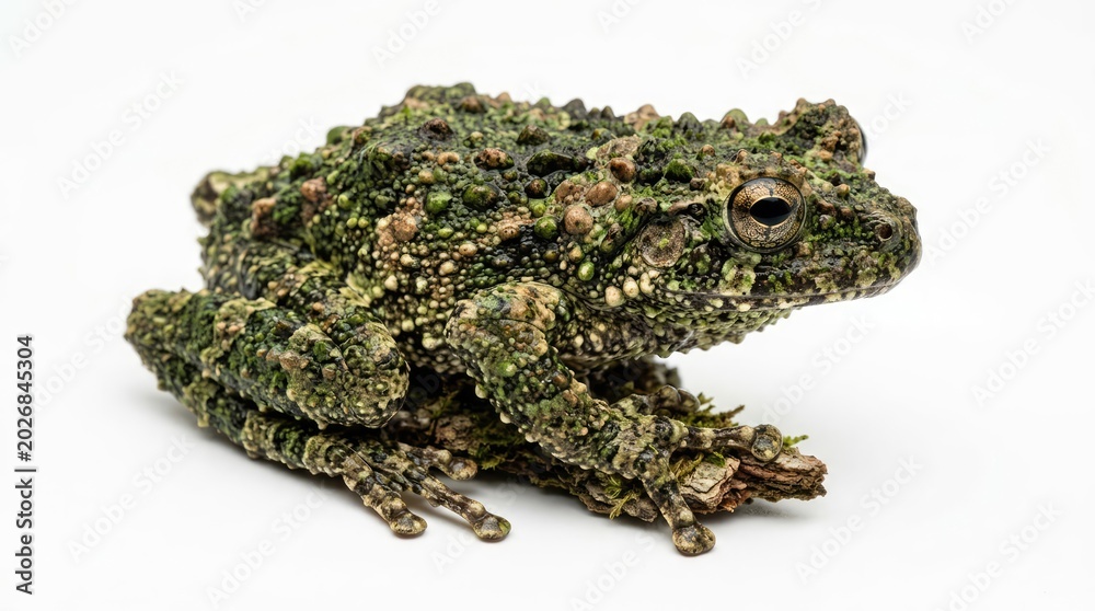 Fototapeta premium Warty Green Toad Resting on White Studio Background