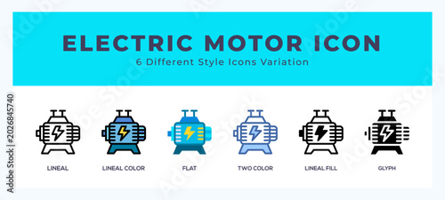 Electric motor icon in filled. thin line. outline stroke and flat style.
