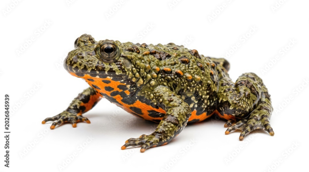 Fototapeta premium Warty Green Toad Resting on White Studio Background