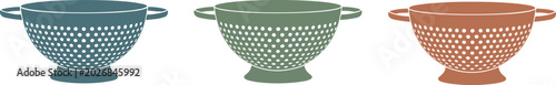 Foto Set of three colorful kitchen colander vector icons for food preparation straini