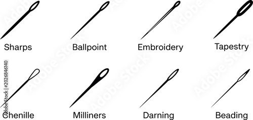 Tableau sur toile Professional sewing needle vector icon set including sharps ballpoint embroidery