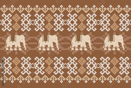 Thai traditional elephant pattern vector for textile design.