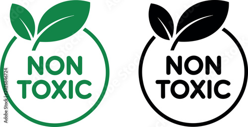 Tableau sur toile Non toxic label vector set with green leaf icon for eco friendly product packagi