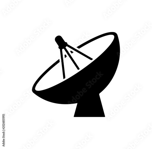 Satellite Dish Icon, Black Vector Illustration, Communication Symbol, Radio Antenna