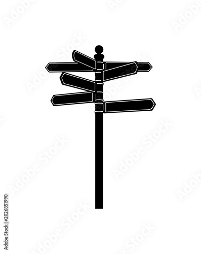 directional sign, signpost, black silhouette, vector icon, navigation symbol