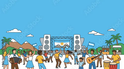 Quadro su tela Diverse Group of People Enjoying an Outdoor Musical Festival Performance