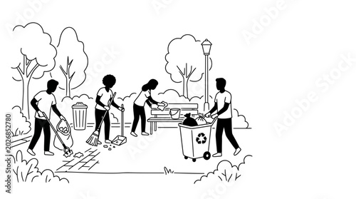 Photos Diverse Group of Volunteers Cleaning Up a Public Park Together.