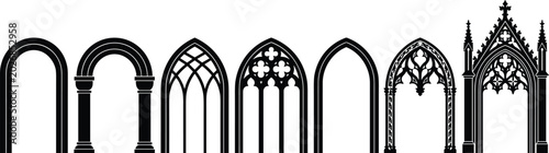 Foto Gothic Architecture Silhouette Elements Collection Featuring Historical Romanesq