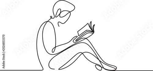 Photos One continuous line drawing of person enjoying reading book