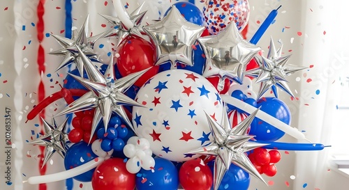 Red, White, and Blue Star-Spangled Balloon Arrangement for Festive Celebrations