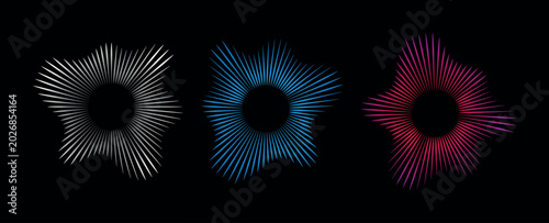 Tableau sur toile Radial audio wave set with silver blue and pink sharp lines forming circular spe