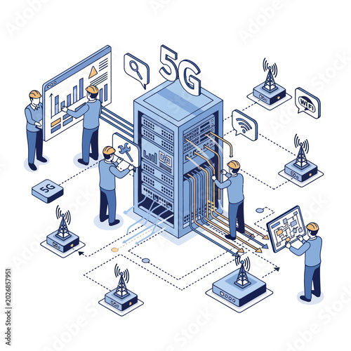 5G Network Infrastructure Installation and Maintenance by Engineers.