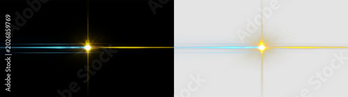 Foto Bright light burst with blue and yellow colors isolated on transparent and black