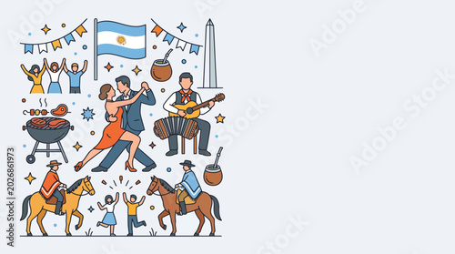 Εκτύπωση καμβά Hand drawn doodle illustration of Argentina cultural icons and traditions