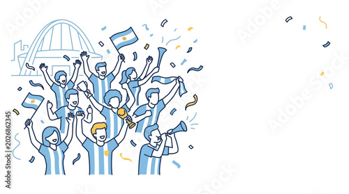 Foto Group of enthusiastic soccer fans cheering for the Argentina national team