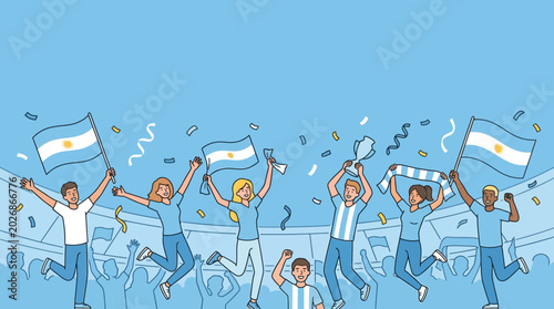 Bild auf Leinwand Happy soccer fans celebrating with Argentina flags.