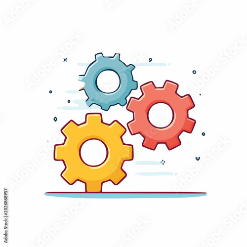 Three interlocking gears in cartoon style