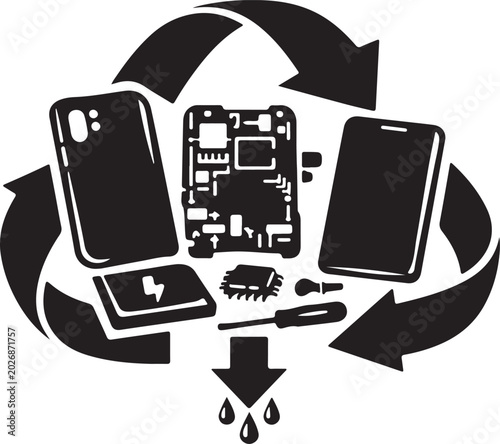 Photography silhouette of phone parts disassemble recycle