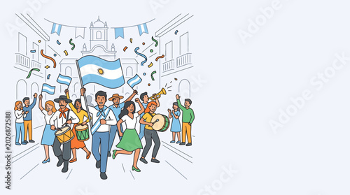 Fotografie People celebrating with Argentine flags and music 1.