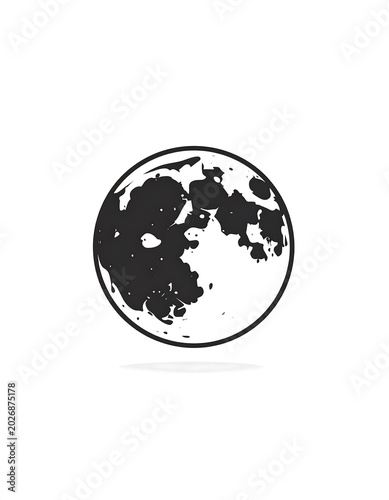 A black and white illustration of a moon with craters