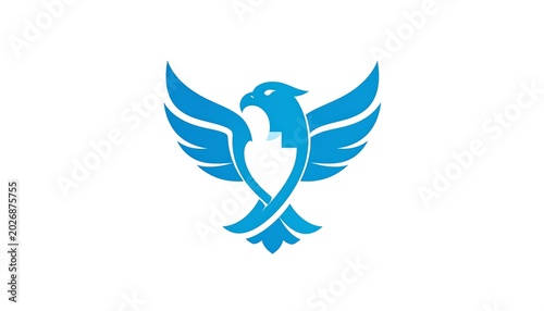 A blue bird with outstretched wings forming a heart