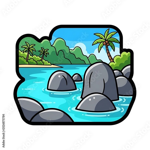 Tropical island paradise with turquoise waters and palm trees