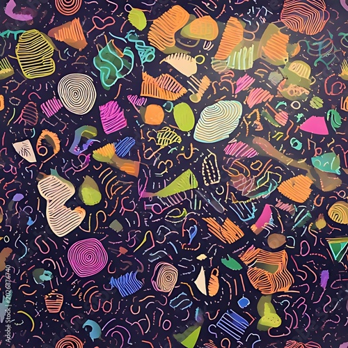 Vibrant, playful doodle art with organic shapes and energetic lines