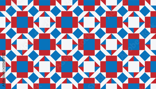 Patriotic red white and blue geometric seamless pattern. Abstract vector background for 4th of July, US Independence Day, elections, and sports events.