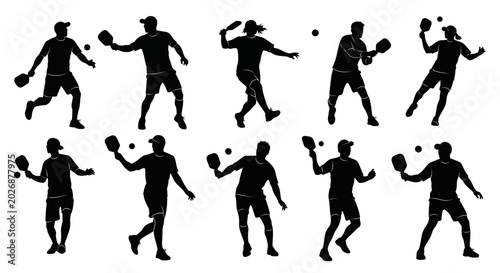 Schilderij op canvas Pickleball Player Silhouettes Collection: Action Shots