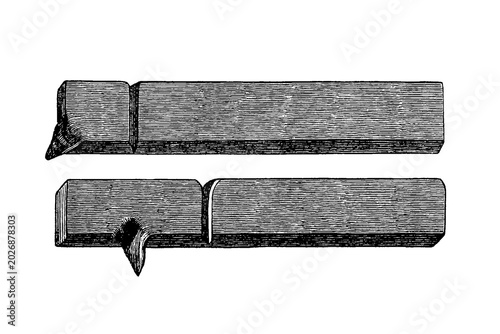 Foto Two handle steel pieces with pointed grip and toothed grip, old vintage illustration, 1889