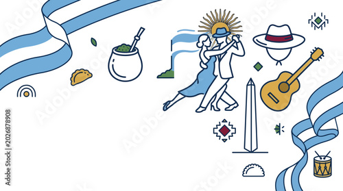 Foto Set of Argentine culture icons with flag ribbons.