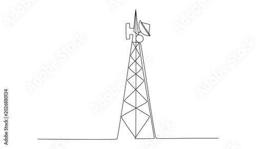 Continuous line art drawing of a telecommunication antenna tower vector illustration for network concepts
