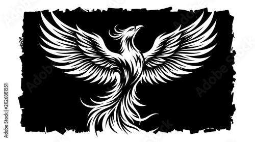 Photos Mythical Phoenix Bird Silhouette Rising from Ashes, Symbol of Rebirth and Hope
