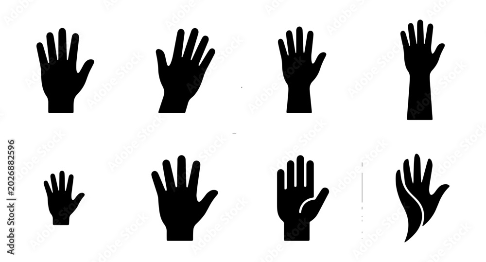 Fototapeta premium Diverse Hand Icons, Silhouette Gestures, Vector Symbols, Human Body Parts, Communication Elements