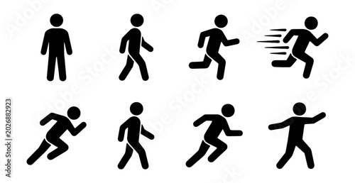 Quadro su tela Stick Figure Motion Icons, Human Action Poses, Running, Walking, Movement Vector