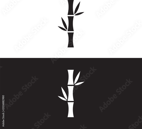Minimalist bamboo branch logo design template. Geometric line art bamboo stems and leaves vector illustration for eco-friendly products, spa, and cosmetics branding.