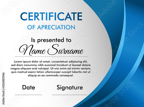 Canvastavla Modern certificate of appreciation template with blue abstract wavy background C