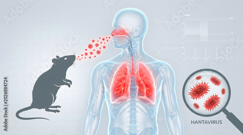 Rat releasing red particles toward human body showing hantavirus lung infection