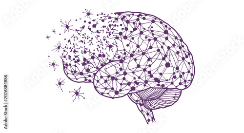 Cuadro en lienzo Abstract brain dissolving into particles, neural network concept, science illust