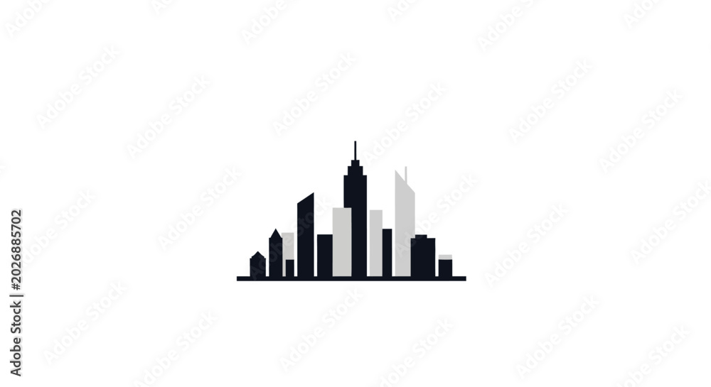 Fototapeta premium A minimalist black and white silhouette of a modern city skyline
