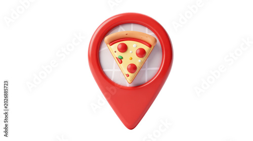 Pizza location marker food scene high fidelity illustration digital environment creative viewpoint gigapixel concept