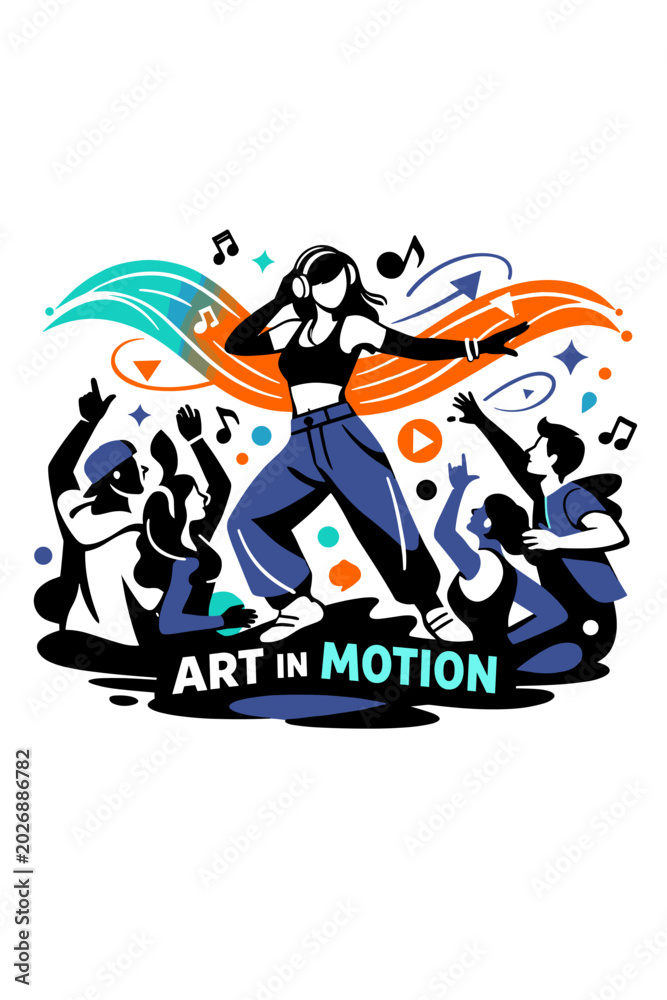Fototapeta premium Immersive performer. A digital musician or dancer projecting glowing sound waves and